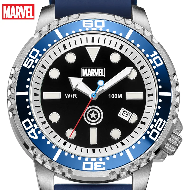 

2021New Disney Marvel Official Men's Fashion Watches 10Bar Business Stainless Steel Silicon Belt Quartz Clock Relogio Masculino