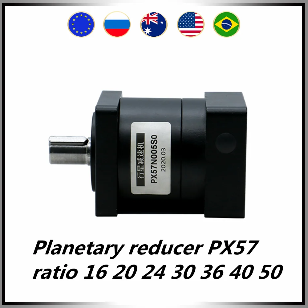 

Planetary reducer PX57 suit for Nema23 57 stepper motor ratio 16 20 24 30 36 40 50 input hole 8mm output shaft 14mm with 5mm key