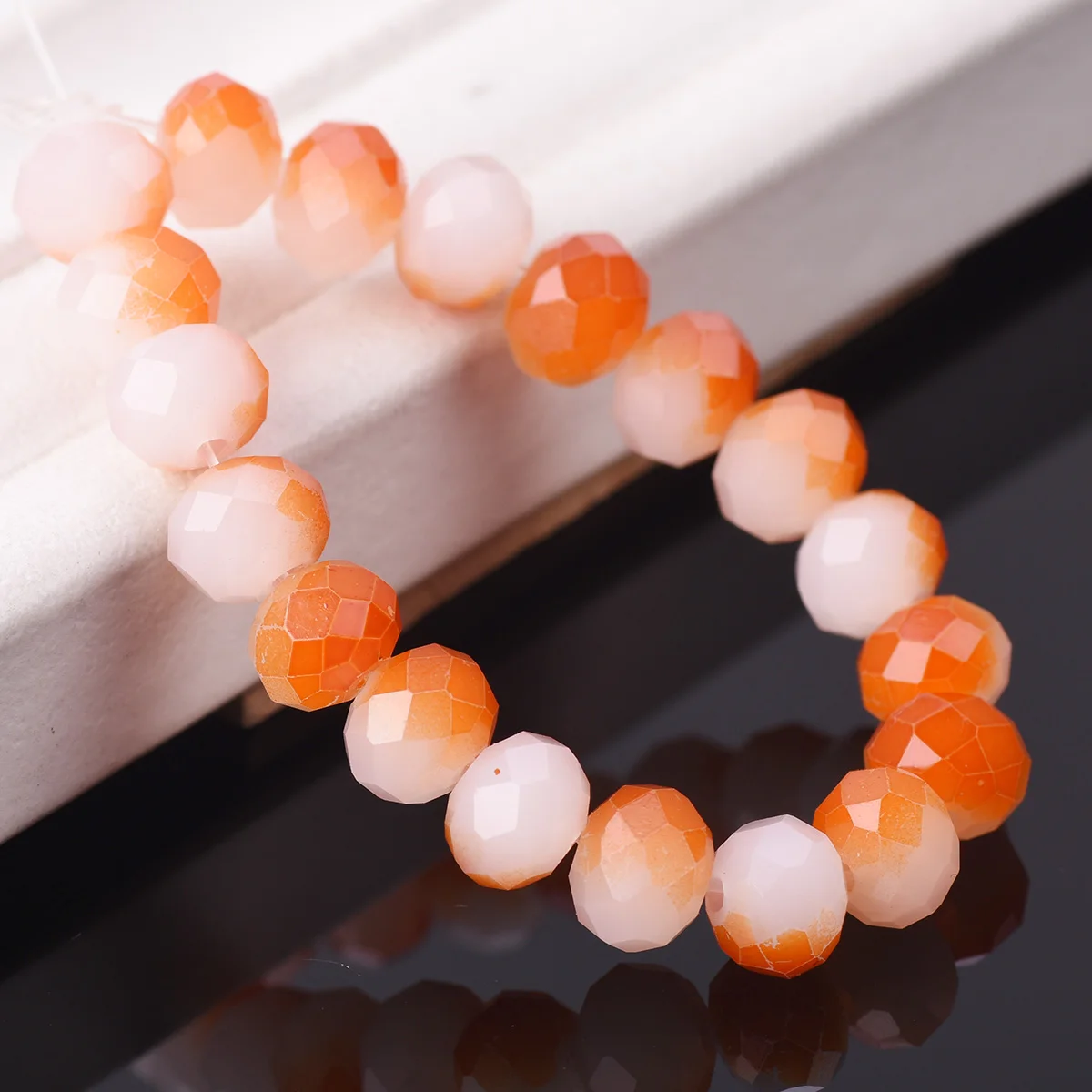 30pcs 8x6mm Rondelle Faceted J White & Orange Plated Opaque Glass Loose Crafts Beads lot for DIY Jewelry Making Findings