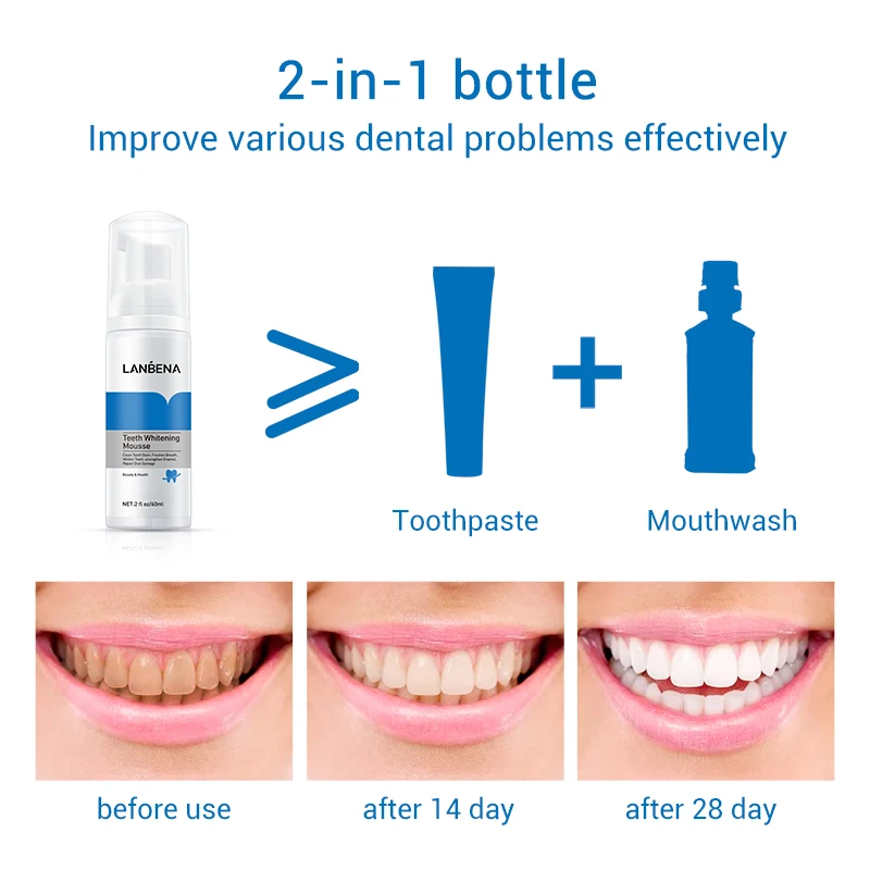 Teeth Whitening Mousse Toothpaste Dental Oral Hygiene Remove Stains Plaque Teeth Cleaning Tooth White Tool 60ML