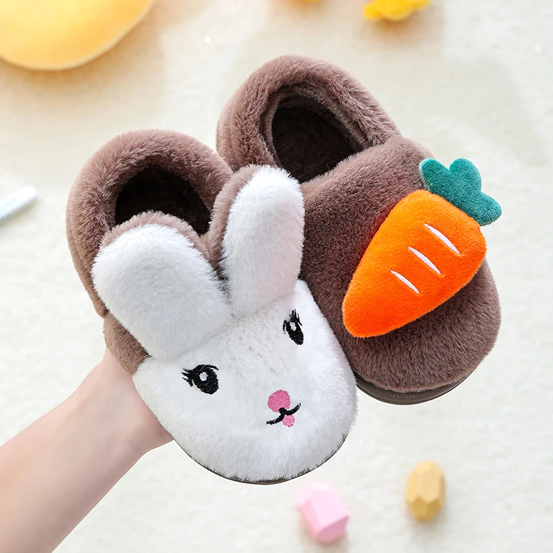 Winter Cute Kids Slippers Comfortable Baby Warm Fluffy Cotton Shoes Boys And Girls Indoor Plush Slippers