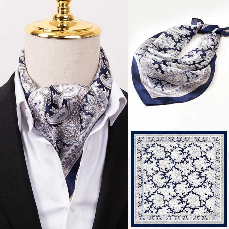 Neckerchief Men Fashion England Suit Shirt Collar Business100% Natural Silk Square Scarf British Retro Shirt Printed Bandana