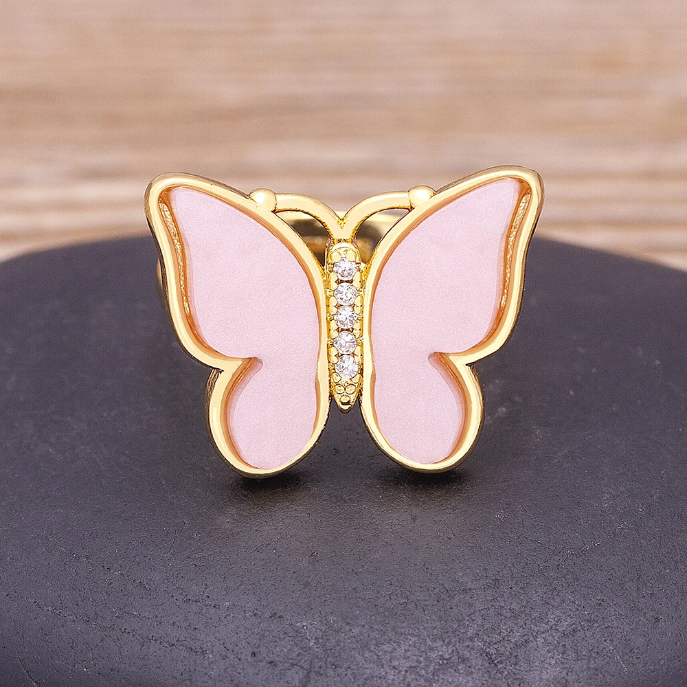 Nidin New Arrival 9 Colors Butterfly Sweet Colorful Transparent Crystal Rings Adjustable For Women Girls Party Jewelry Gift