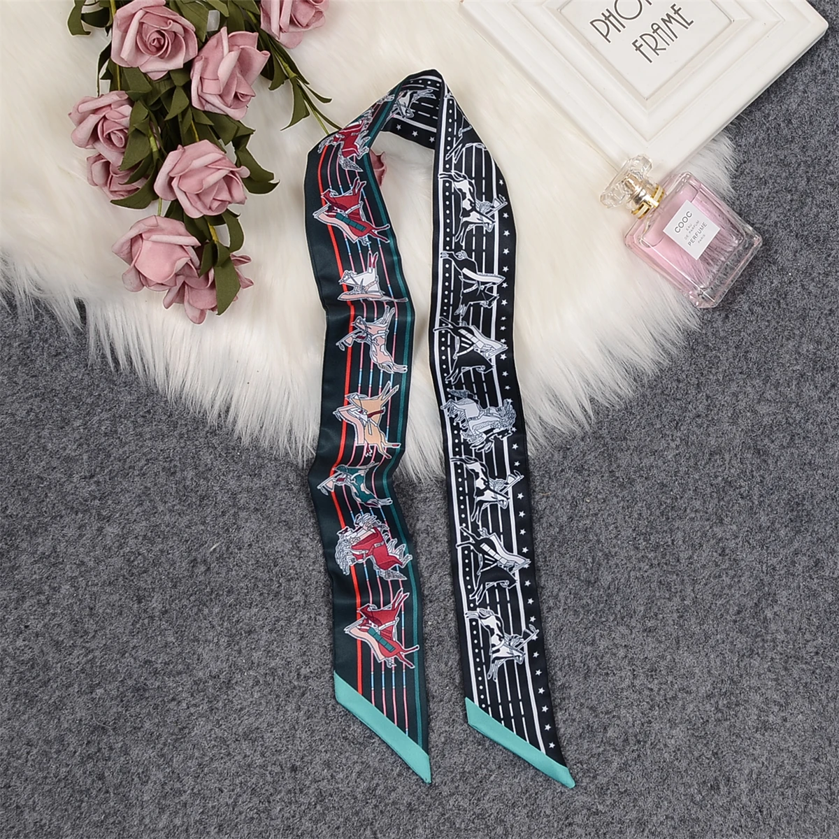 2023 Brand Design Horse Skinny Scarf Women Fashion Bag Scarves Hair Neck Silk Scarf For Ladies Striped Foulard Headband