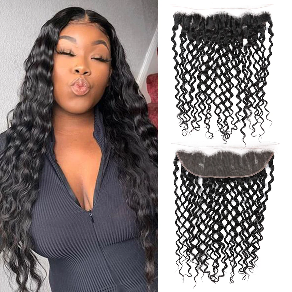 ShineFull Indisches haar Wasser welle frontal 13X4 Verschluss frontale humain haar Frontal nur 8 ''-22'' Reines haar schwarz farbe femme