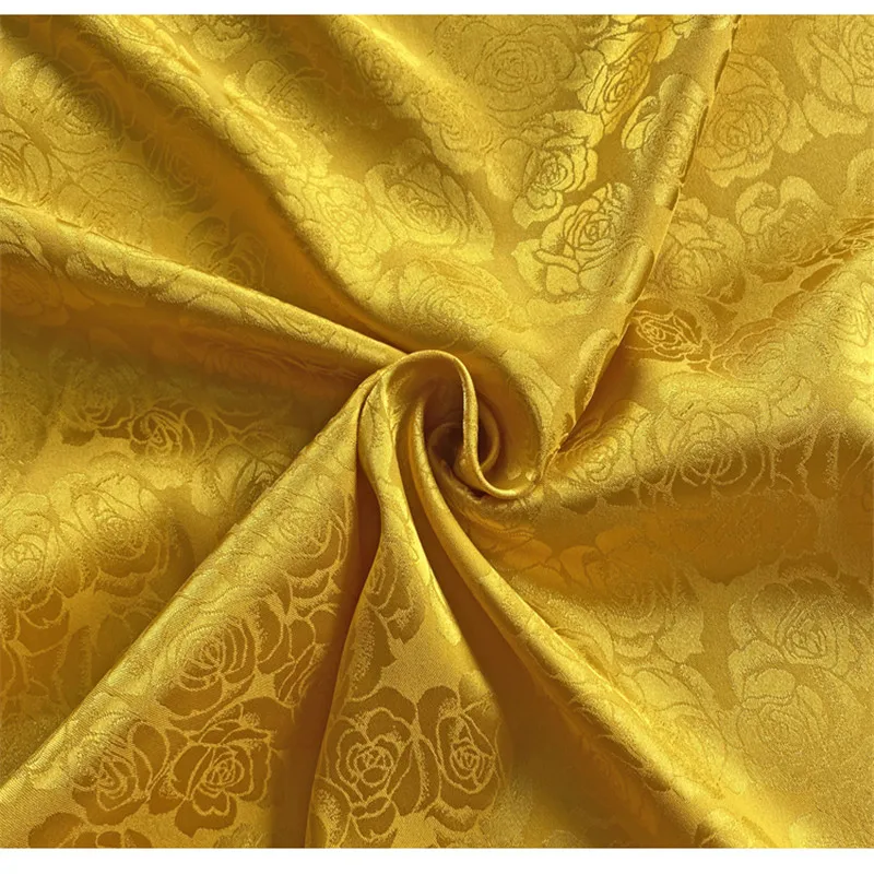 CF996 Damask Silk Satin Brocade Jacquard Fabric, Water Green, Bright Yellow, Light Apricot, Rose, Costume, DIY Home Textile