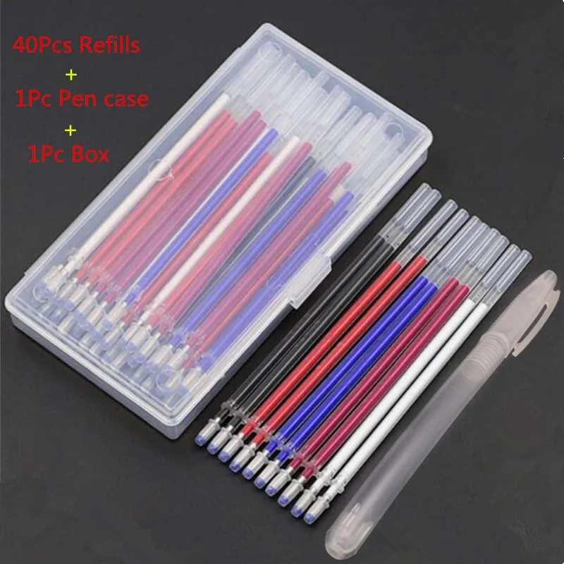 40Pc Fabric Marker Heat Erasable Pen with a Storage Box High Temperature Disappearing Pen Refill For Dressmaking Craft Tailoring