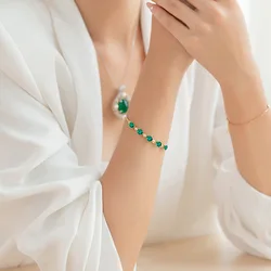 14K Gold Natural Emerald Gemstone Bracelets for Women Pulseira Feminina Bizuteria Joyas Pulseras De Ley 925 Mujer Bracelets Girl