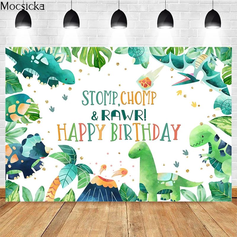 Mocsicka-Arrière-plan de Photographie Joyeux Anniversaire, Bannière de Décoration de Petit Dinosaure, Accessoires de Studio, Portrait d'Enfant