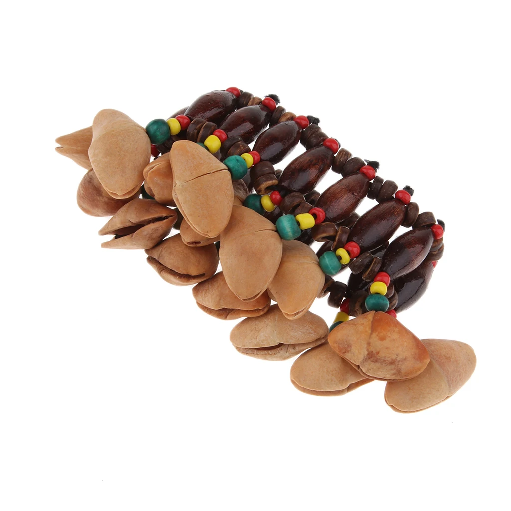 African Tribal Style Nuts Handbell Drum Hand Chain Bracelet Nut Shell Percussion Instrument Bells Musical Accessories Kids Toys