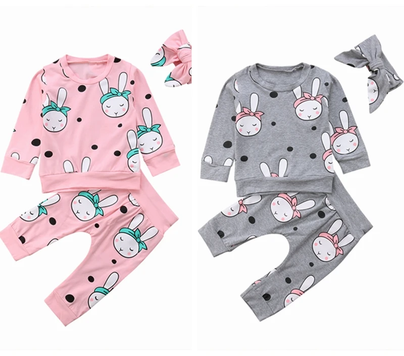 Toddler Kids Baby Clothes Sweatshirt T-shirt Top+Pants Autumn Winter Long Sleeve Cartoon Trousers Outfit 3Pcs Rabbit Set