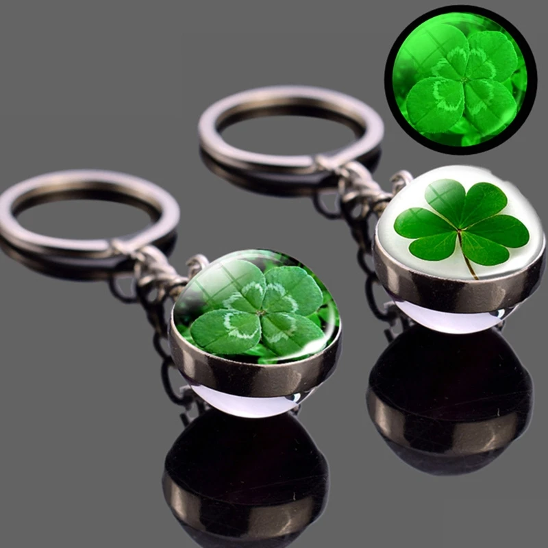 Luminescent 4 Clover Leaf Good Luck Red Wood Keychain Best Friend Gift Idea Keychain Charm Girl Boy Friendship Gift