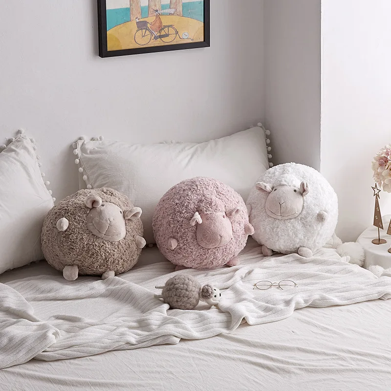 Lovely Soft Plush Fat Sheep Ball Toy Child Bed Sleeping Doll Gift Cartoon Sheep Lamb Doll Plush Creative Pillow Bedroom Decor