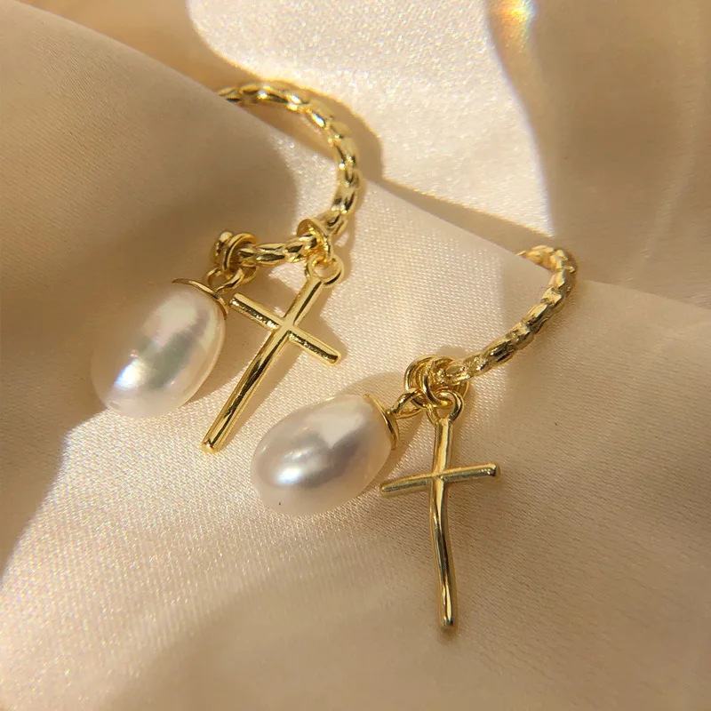 Luxury Pearl Gold Color Metal Cross Dangle Drop Ear Jewelry for Women Female Earrings Retro Party Vitnage Boho Earrings Bijoux