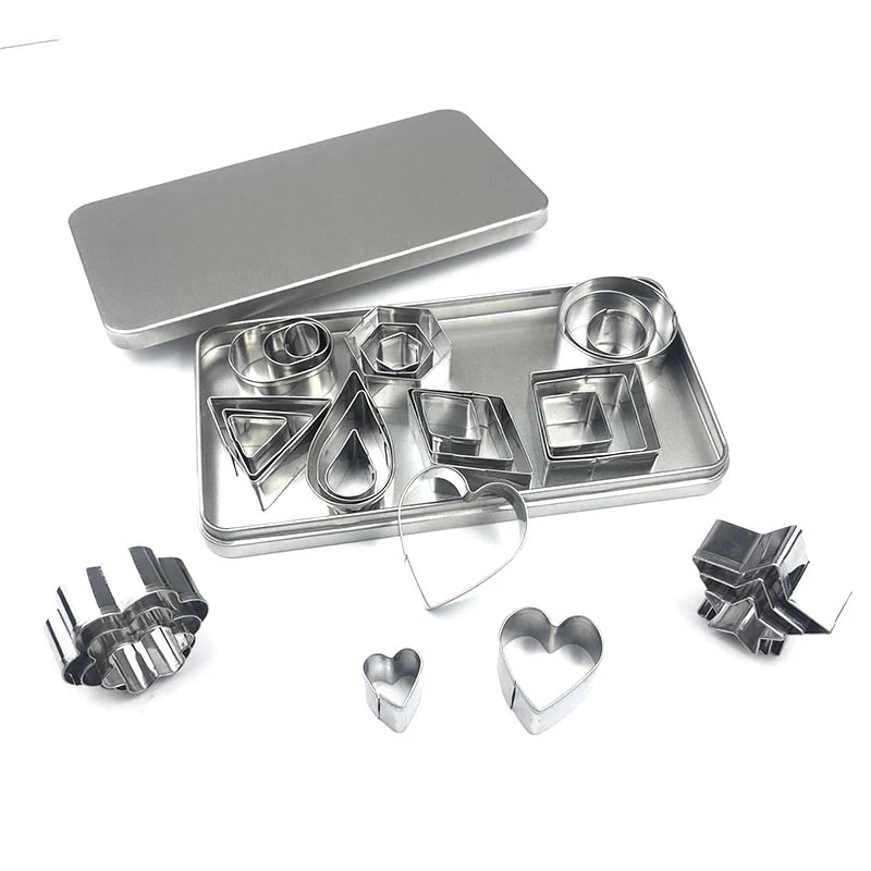 30pcs Polymer Clay Cutters Set Heart Star Circle Square Mini Geometric Shape Stainless Steel Metal Molds Cake Cookie Making Tool