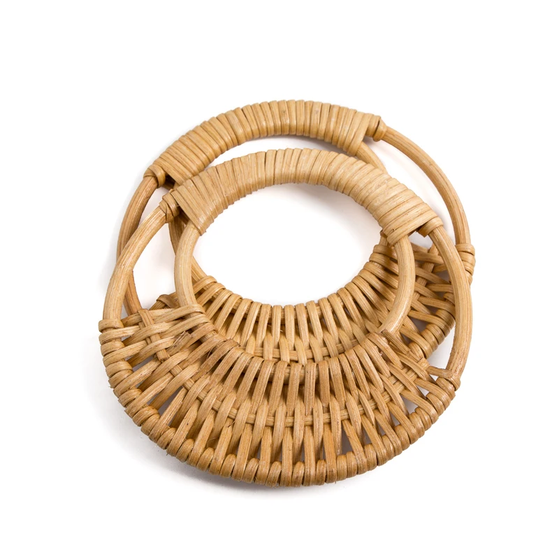 One Pair Rattan Weave Bag Handle Diy Handbag Accessories Handmade Vintage Bag Handle Parts Bamboo Handles Wholesale