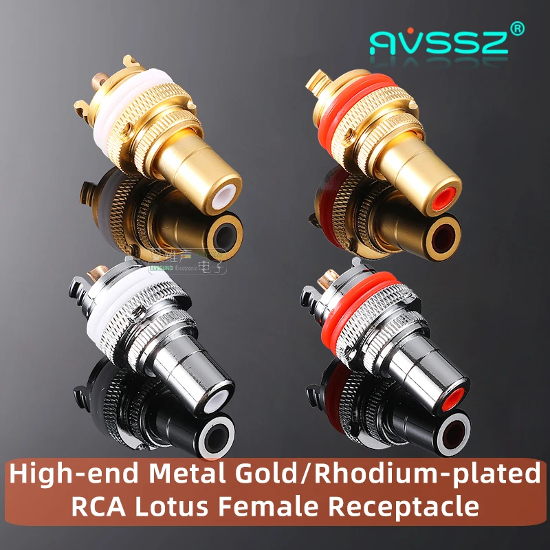 AVSSZ Jack RCA Female Socket Gold Rhodium Plated Plug Connector Fever Audio Amplifiers DVD Receptacle with Red White PVC Gasket