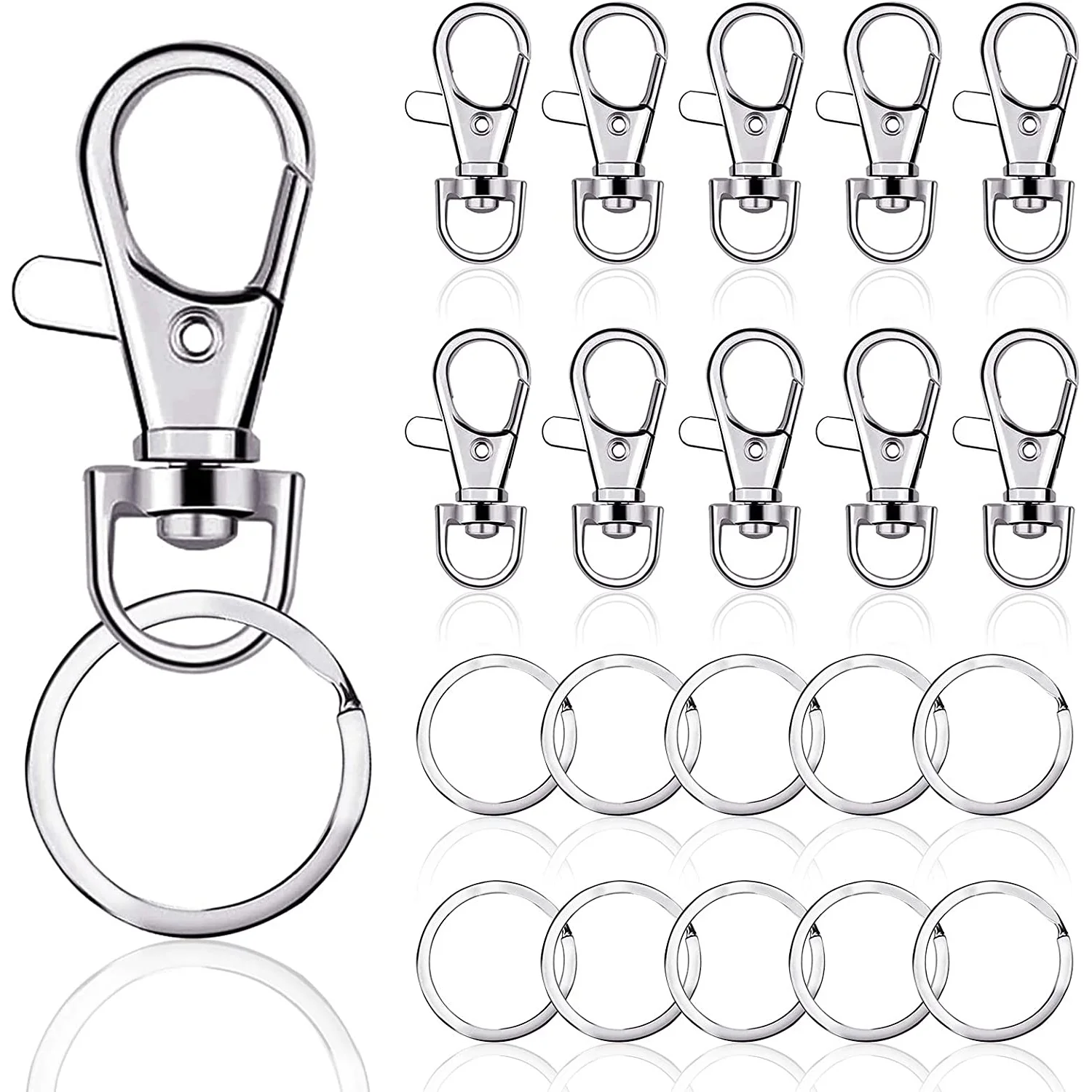 

100pcs Keychain Hooks and Key Rings with Rings Lanyard Snap Jewelry Making DIY Crafts Swivel Clasps