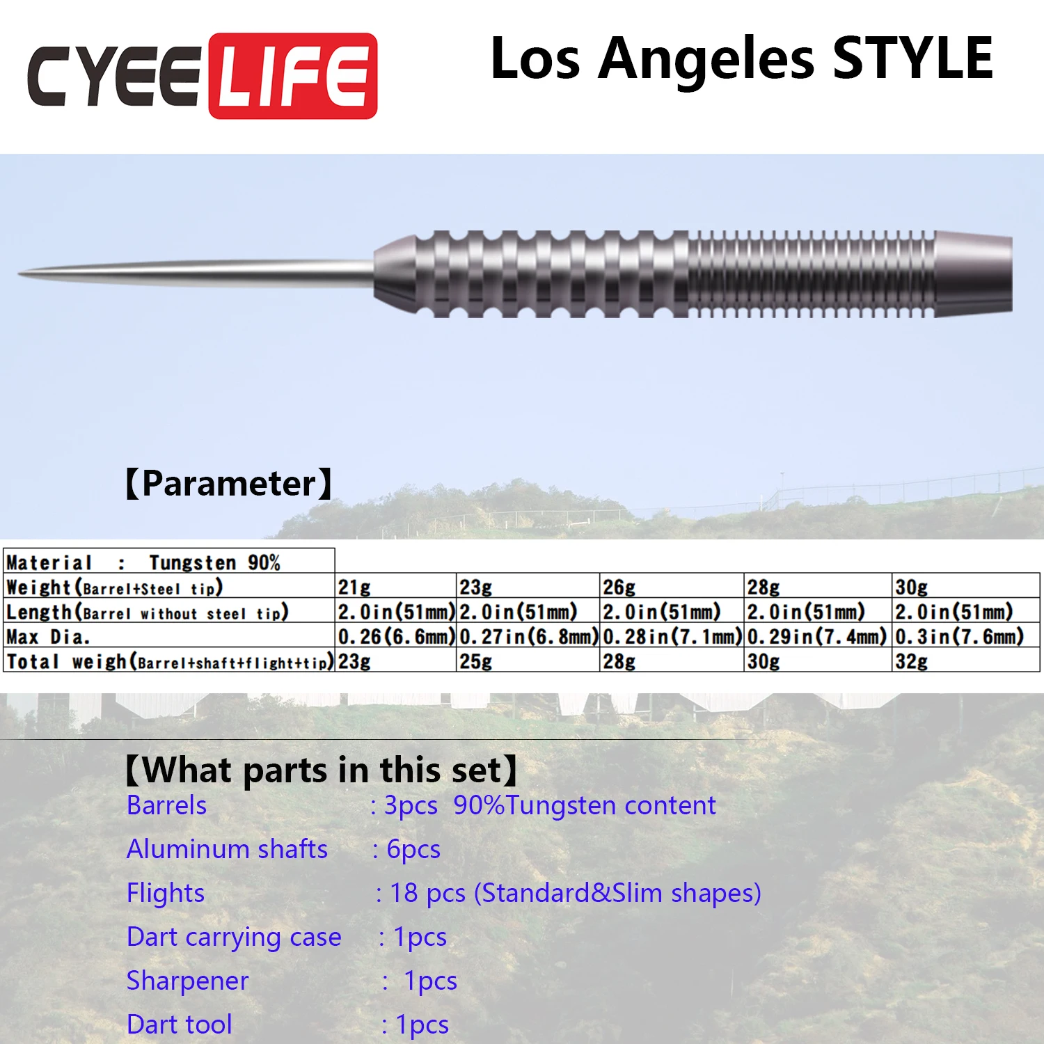 CyeeLife-Tungstênio Aço Ponta Dardos com Carry Case, Eixos de alumínio, Sharpener + Ferramenta, 90% Tungstênio, 21g, 23g, 26g, 28g, 30g