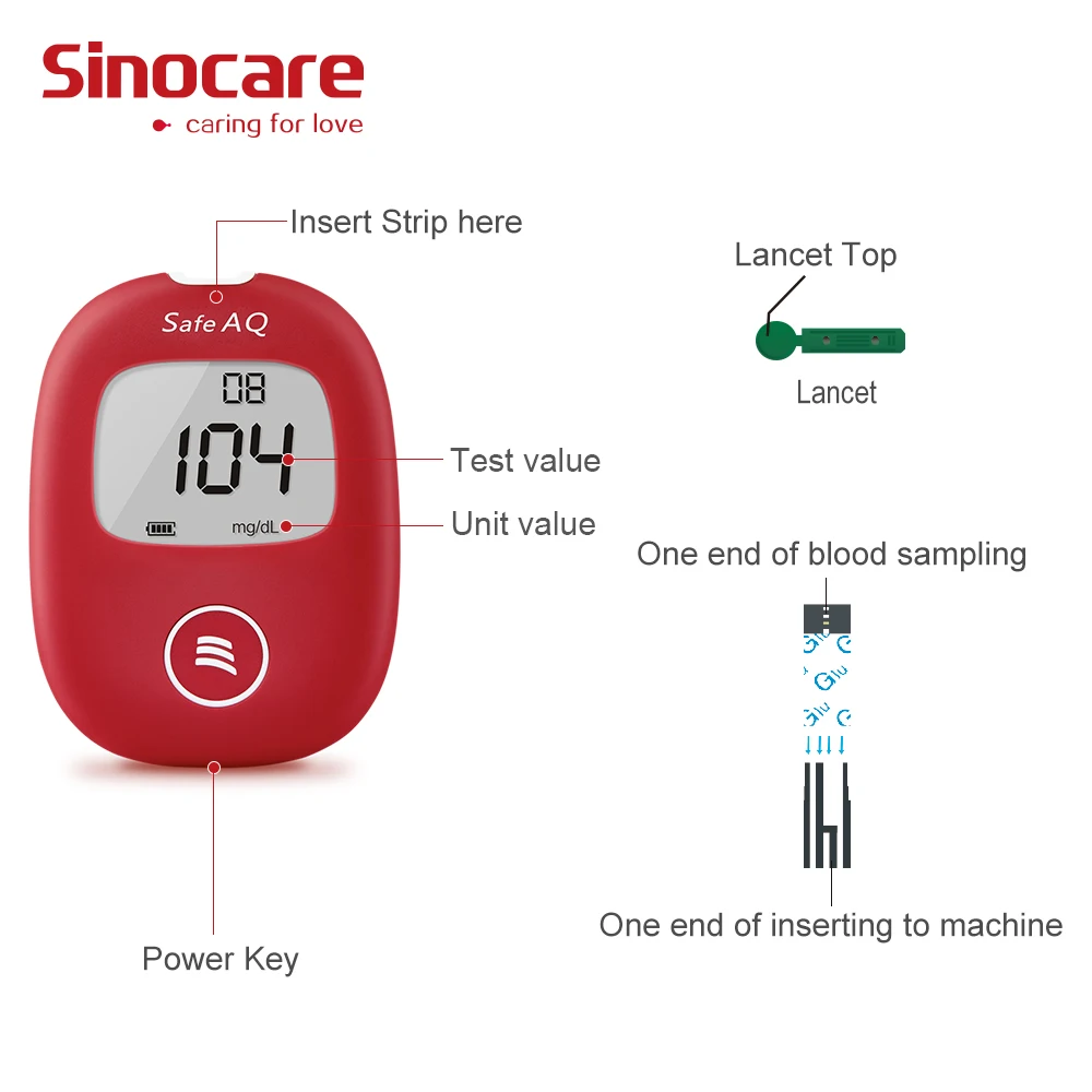 Medical Diabetes Glucometer Microtech  Blood Glucose fast test Sinocare Safe  AQ Smart Blood Glucose Kit &Test Strips