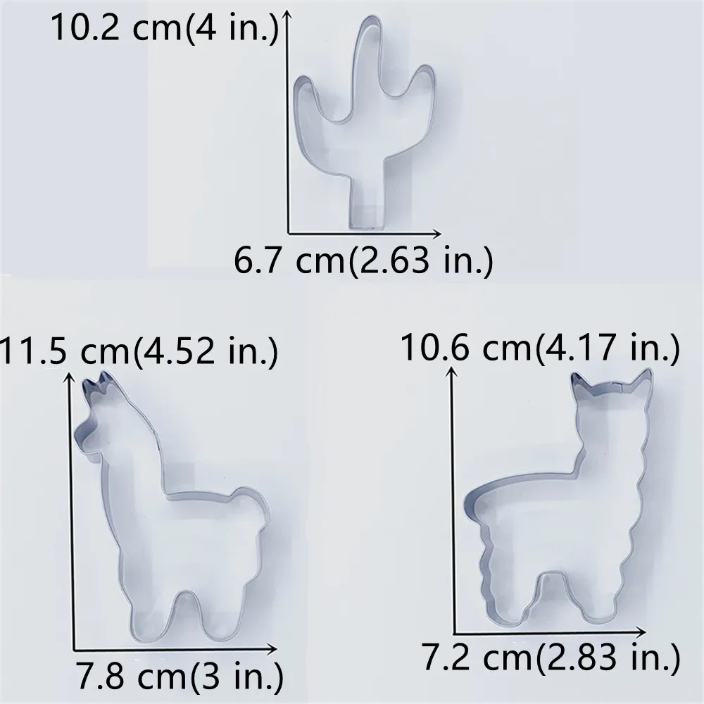 KENIAO Giraffe Alpaca Cookie Cutter for Kids Birthday Party - 3 PC - Zoo Animal Biscuit Fondant Bread Molds - Stainless Steel