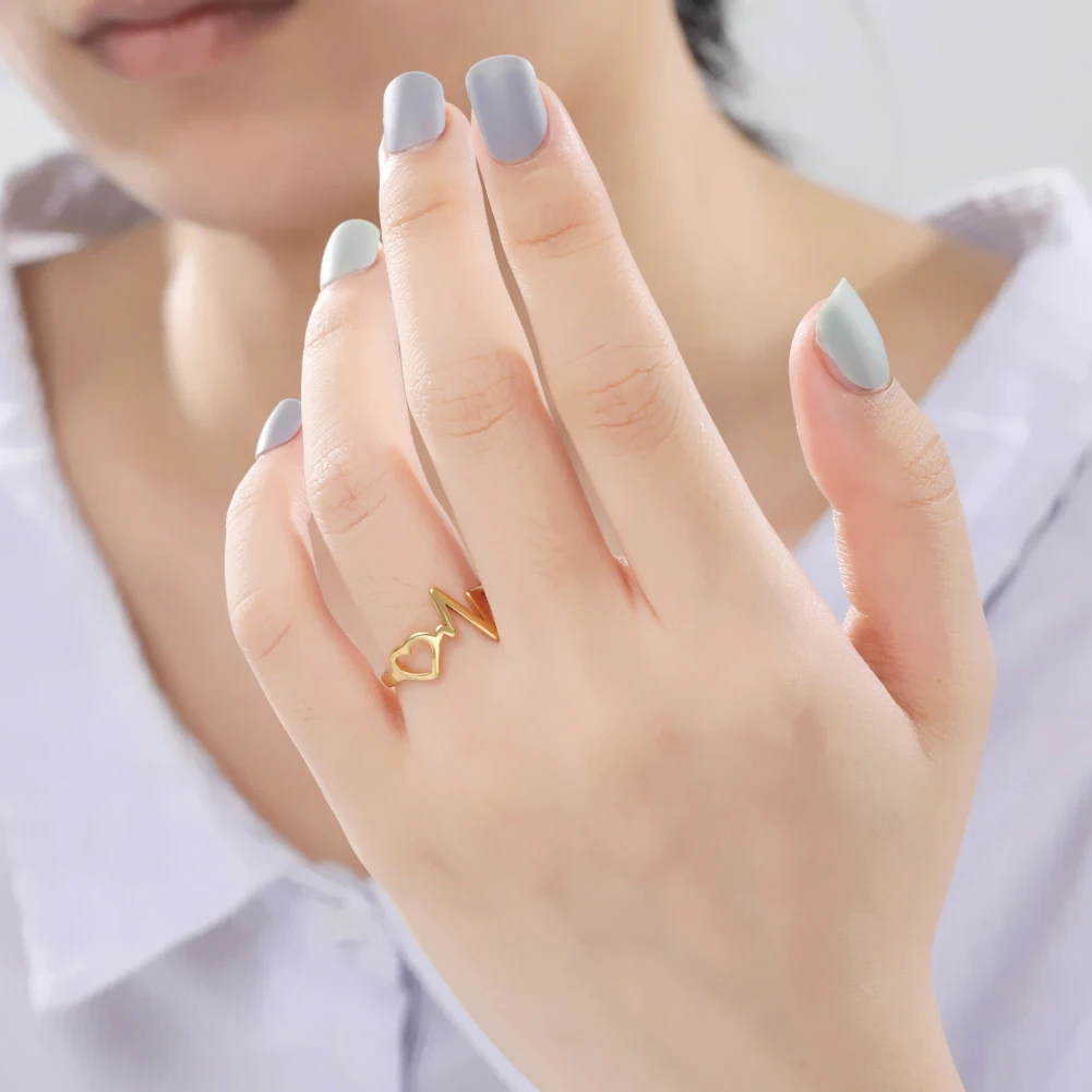 Cazador Fashion HeartBeat Rings Women Doctor Nurse Stainless Steel Hollow Heart Finger Rings Jewelry Birthday Friends Gifts 2024