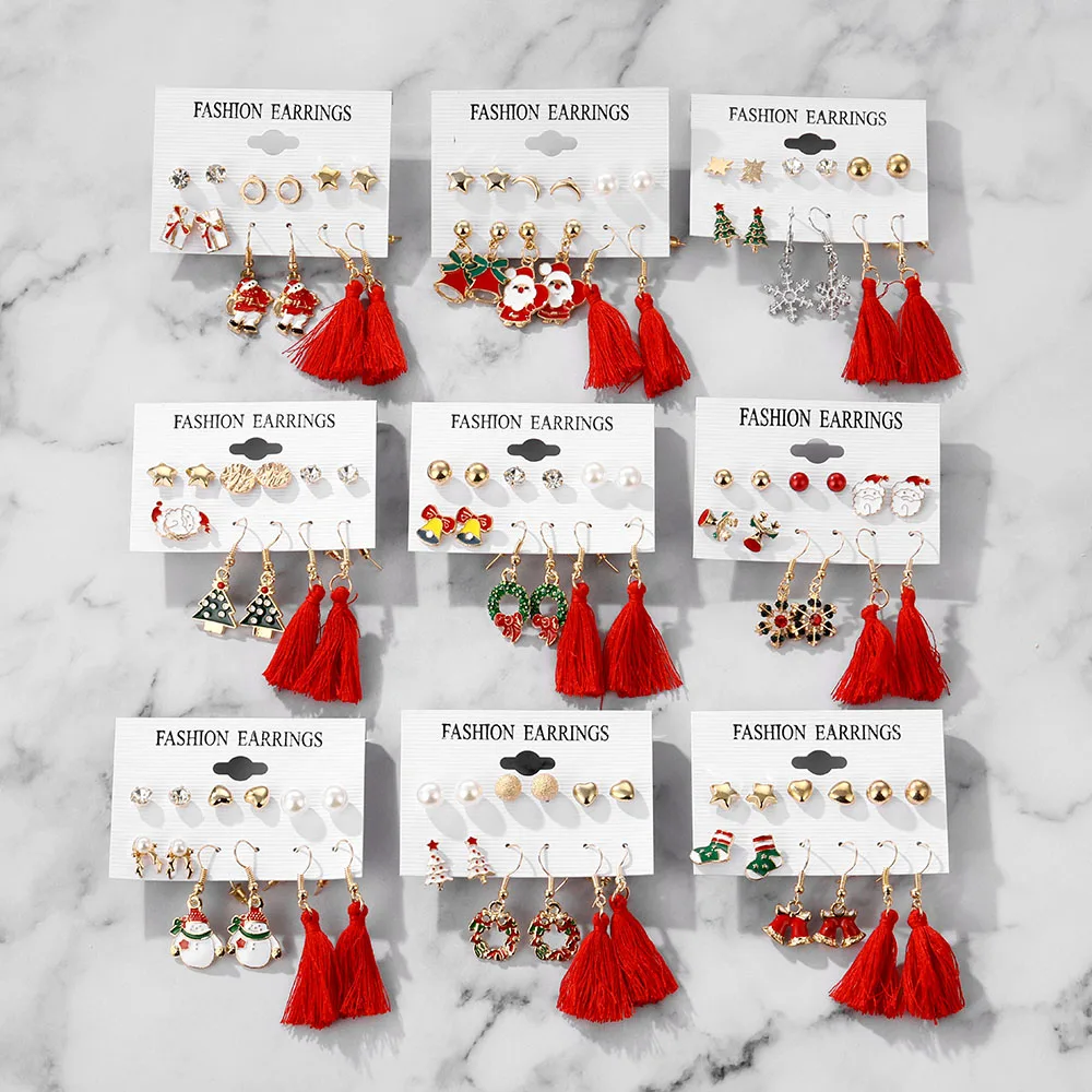 FNIO Fashion Tassel Earrings  2021 Trend For Women Pearl Santa Claus Elk Tree Earring Set Girls Party Christmas Jewelry Gifts