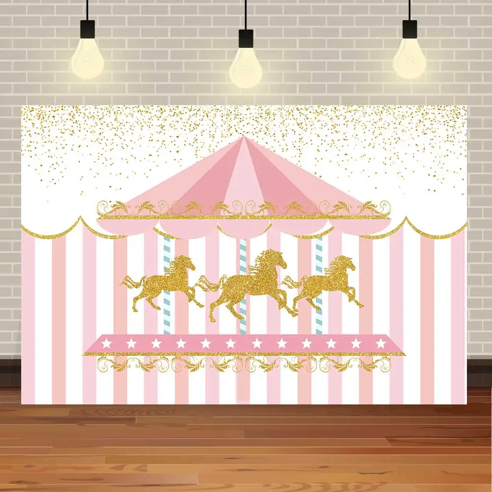 NeoBack Happy Birthday Baby Shower Blue Carousel Prince Amusement Park Party Banner Photo Backdrop Photography Background