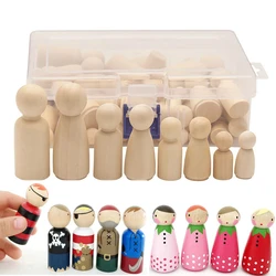 50Pcs/Set Unpainted Wooden Peg Dolls Toys For Children DIY Color Painting Girl Boy Doll Bodies Room Decorations Arts And Crafts