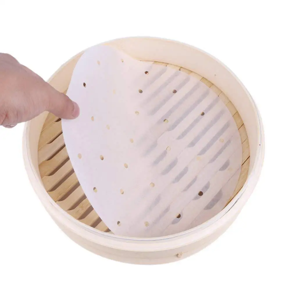 

100 Sheet 7/8/9in Air Fryer Steamer Liners Premium Perforated Wood Pulp Paper Non-Stick Steaming Basket Mat Baking Cooking Paper