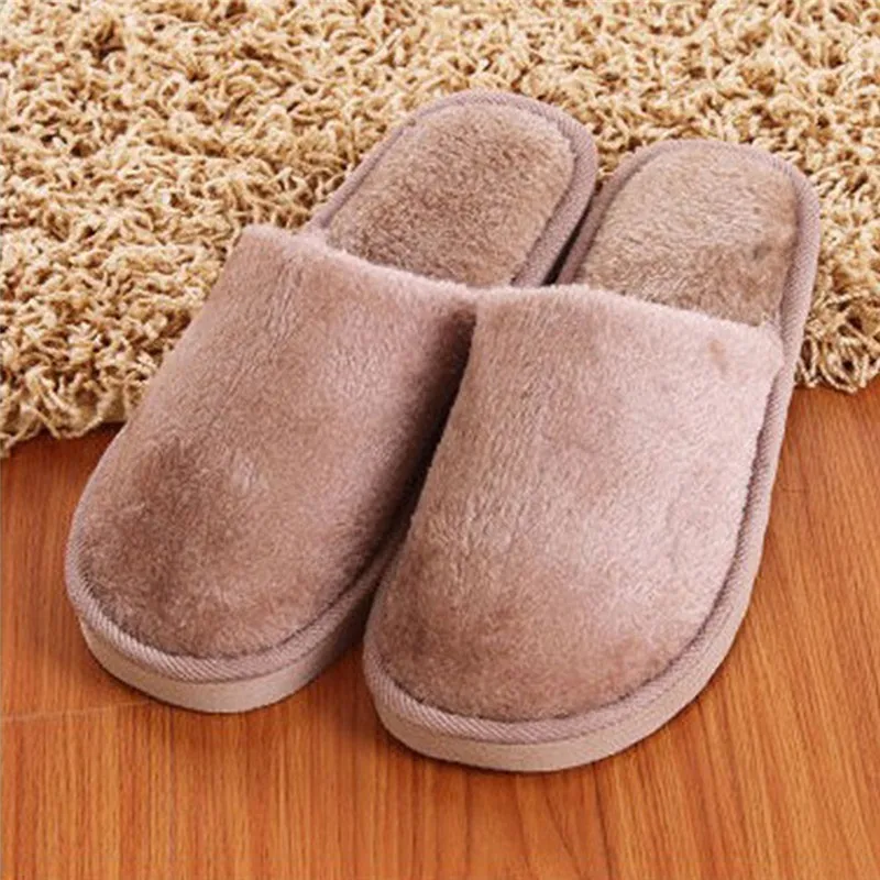 Women Home Slippers Autumn Winter Warm Furry Plush Shoes Indoor Bedroom Light EVA Couple Cotton Slipper Solid Soft Flip Flops