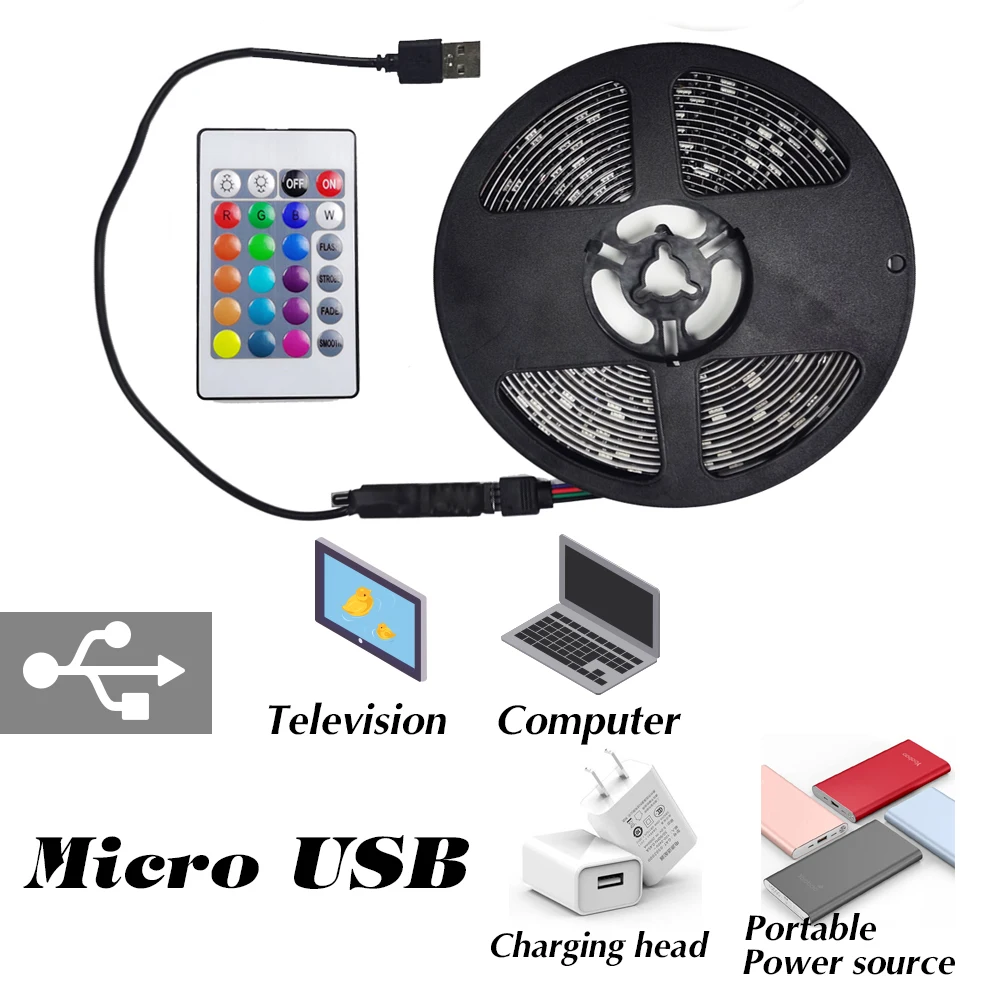 LED Strip Lights RGB 5050 SMD Flexible Ribbon Smart APP With 24keys IR control 1/2/3/4/5m TV Desktop Screen BackLight Diode Tape