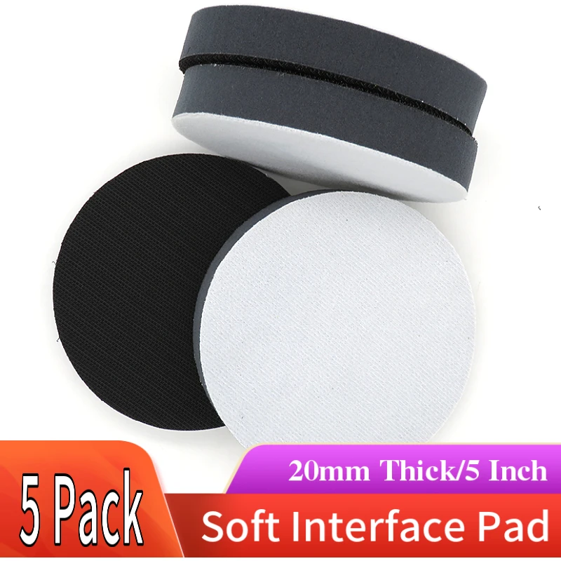 5 นิ้ว 125 มิลลิเมตรฟองน้ำ Soft Interface Pad Sander บัฟเฟอร์ Pad Hook และ Loop เครื่องมือชิ้นส่วน, 20 มิลลิเมตรหนา (แพ็ค 5)