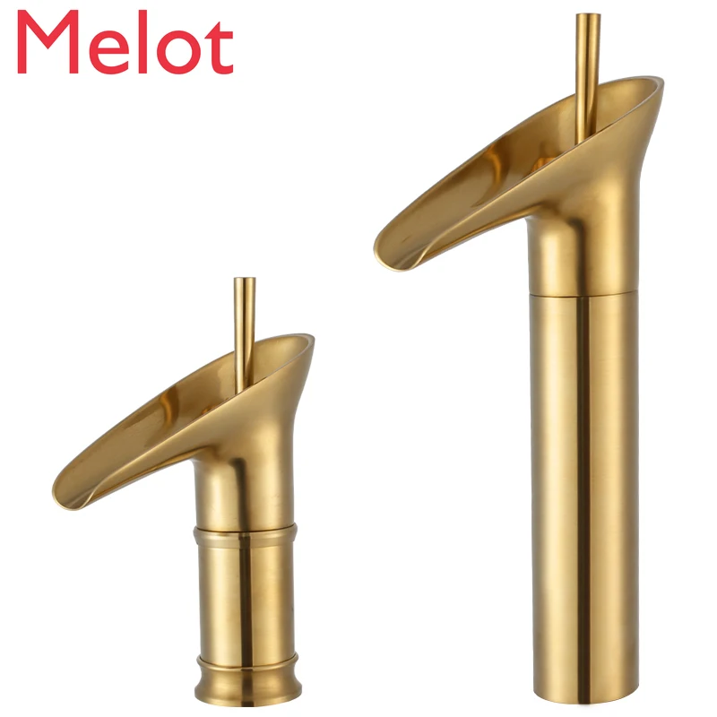 Nordic Simple Affordable Luxury Brushed Gold Hot and Cold Faucet Copper Household Wash Basin Bathroom Single Hole Golden Faucet