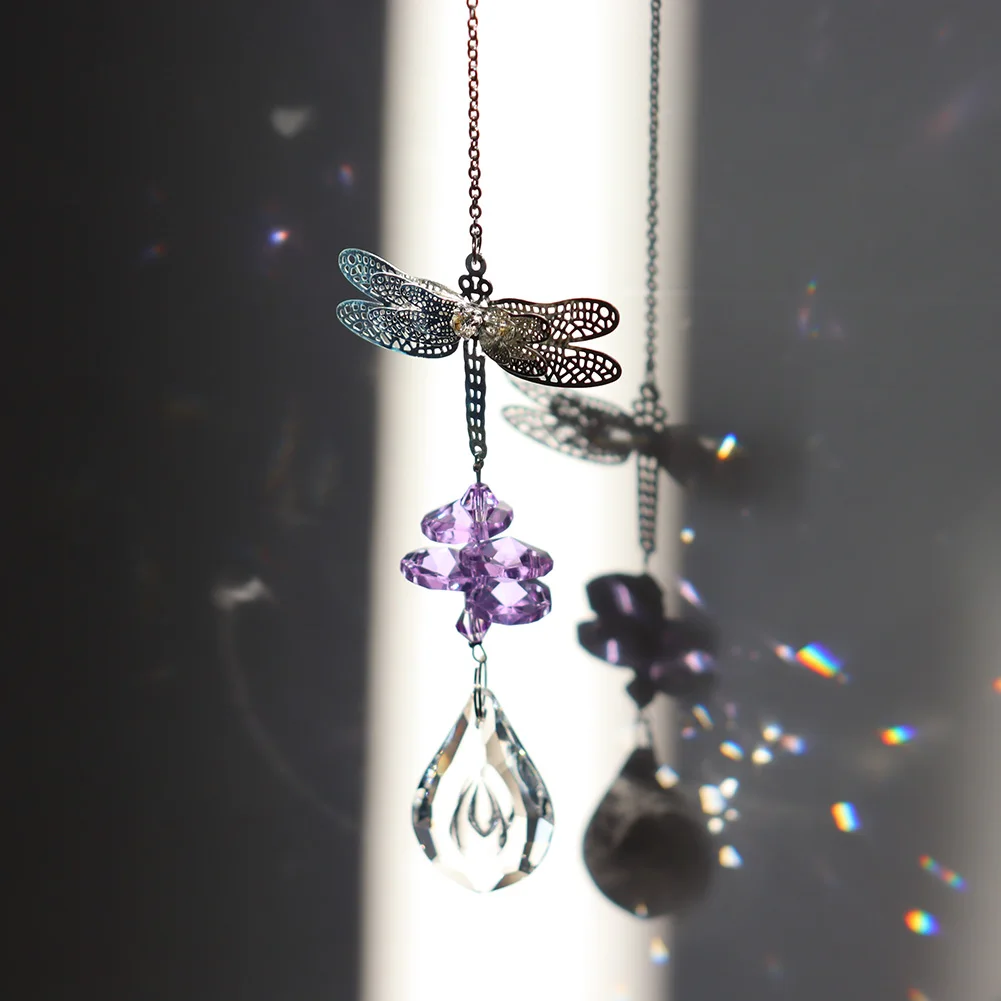 Libellule – guirlande suspendue en cristal, fait à la main, pendentif, lustre, bijoux, partie centrale, fenêtre, décoration de jardin, DIY