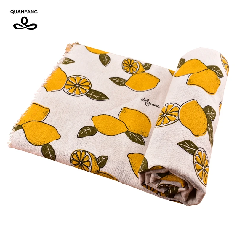 QUANFANG Lemon pattern,printed cotton Fabric linen quilted quilting sewing DIY sofa tablefabric Hold pillow furniture half meter