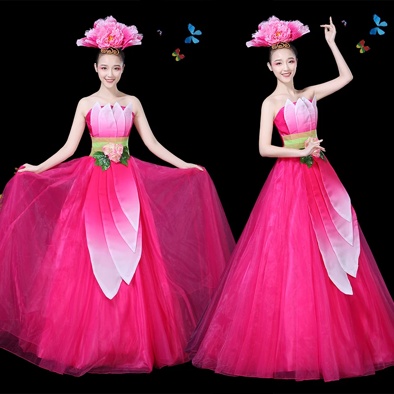 opening dance dress for women new year dancer clothes adults rose flower dance dress singer stage performance