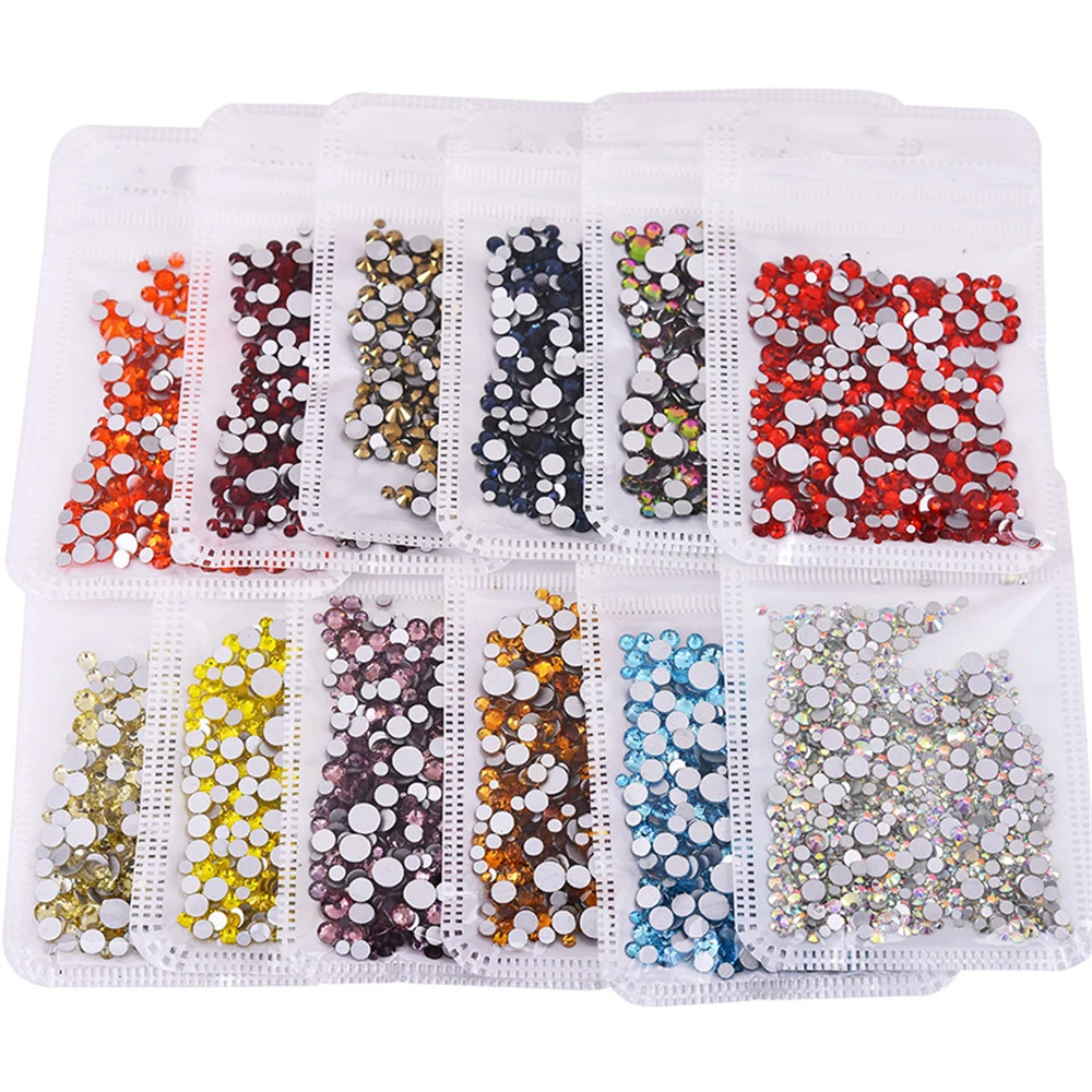 10g SS6-SS20 Mix Sizes Blue/Green/Pink Crystal Rhinestone Diamond Gem 3D Glitter Nail Art Decoration Beauty