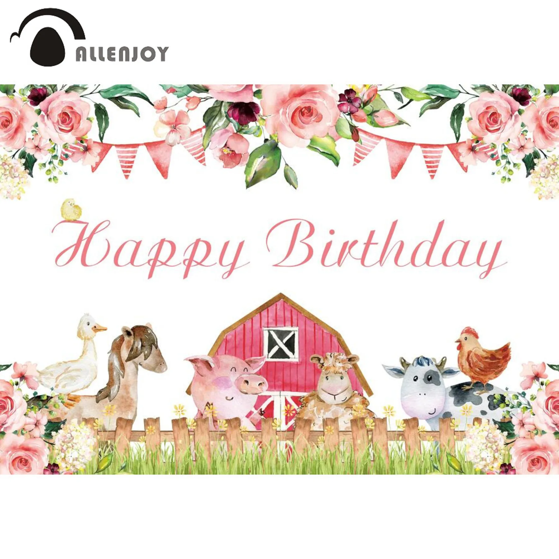 Allenjoy Zenon Farmland Happy Birthday Photozone Flowers Cute Animal Cow Pig Baby Shower Party Supplies Child Newborn Banners