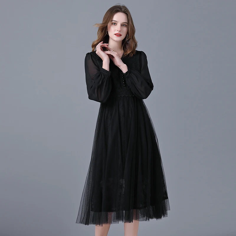 French V-neck black dress summer new temperament fairy plus size sexy dress for Sunscreen fashion