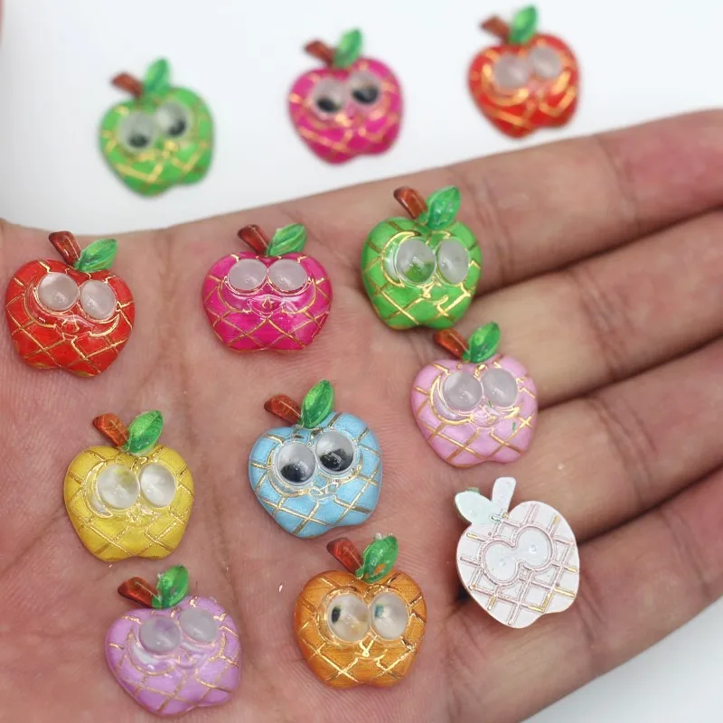 17*20mm Mix Acrylic Apple With Two Eye Self-Adhesive Patch Fridge Wall Sticker Child Gift DIY Wedding Party Home Decor Supplies