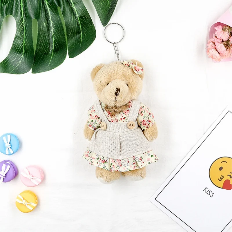 Urso de pelúcia de linho country para mulheres, par coelho chaveiro na bolsa, trinket carro, presente de brinquedo de casamento, meninas fofas