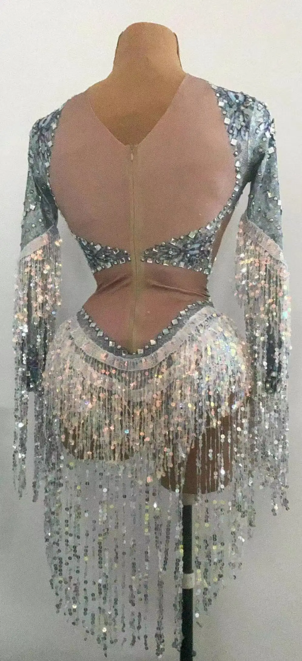 Women Silver Rhinestone Sequins Tassel Dance Bodysuit Stretch Dance Fringes Jumpsuit Club DJ Singer Leotard Stage Dance Costume