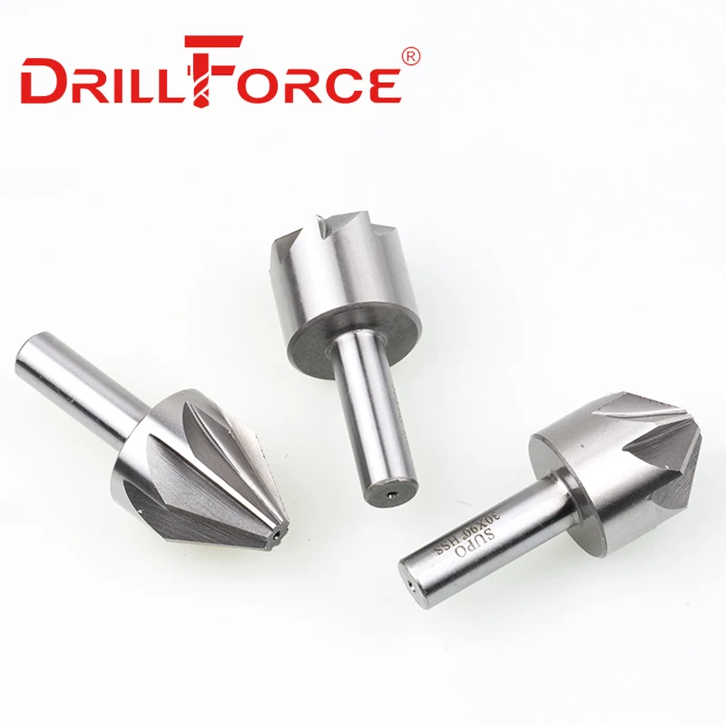 Drillforce-broca avellanadora HSS M2 de 4,5-60mm, 1/3/6/8 flautas, cortador de biselado de 60/90/120 grados