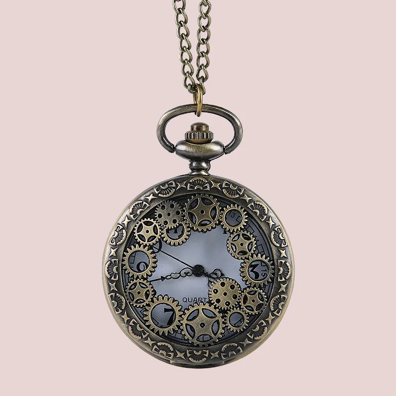 

8134bronze pocket watch large Antique mechanical parts anti parts embossed pocket watch with necklaceque gear