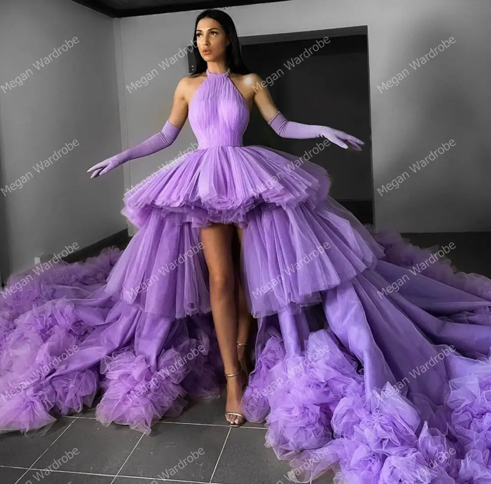 Luxe Puffy Tule Jurken Hi Low Mini Lengte Lange Trein Strapless Custom Made Plus Size Meisjes Vrouwen Pluizige Tulle Party gown