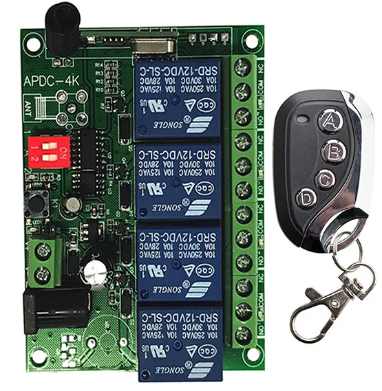 433MHz Universal Wireless Remote Control DC 12V 24V 4CH 4Channel Relay Receiver Module RF Switch 4 Button Remote Control Garage