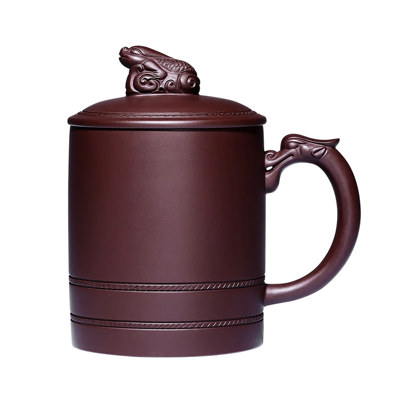 ★True yixing purple sand cup pure manual purple cover cup tea cup tea set gift office cup fish dragon cup