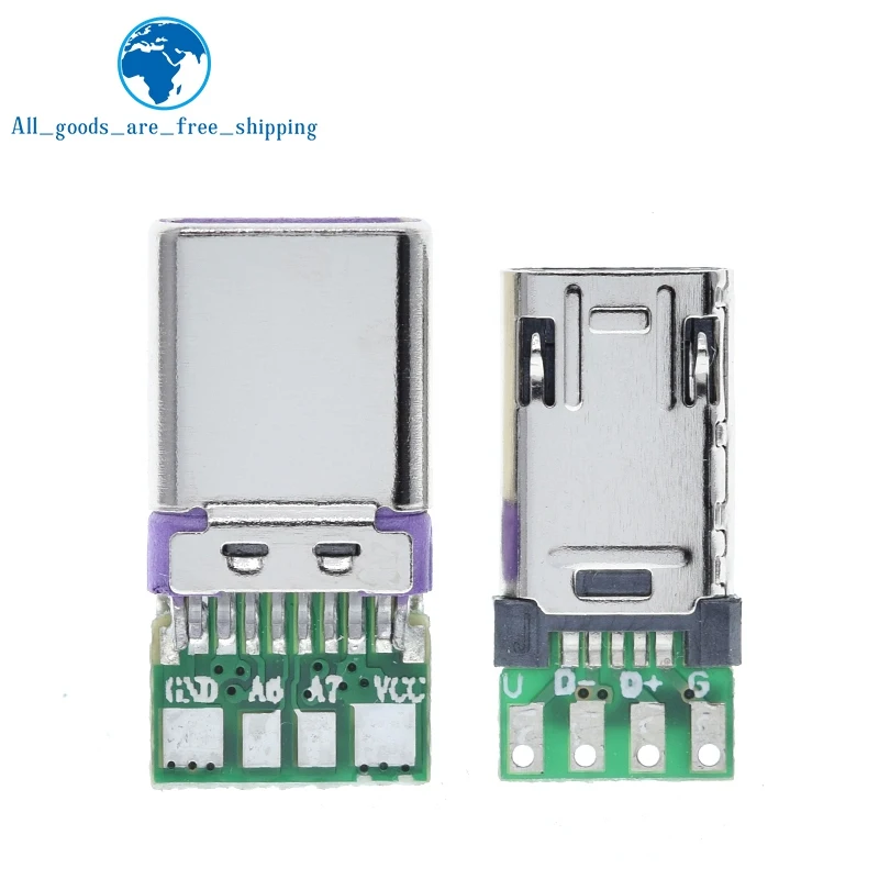 2020 NEW Micro Male Plug With PCB Solder Plate Double-sided Micro 5P Plug Usb Connector+ Type-C Male USB Connector With 4Pin PCB