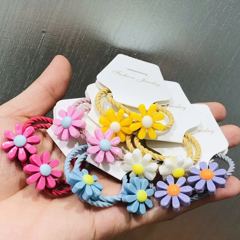 2Pcs/set Flowers Small Hair Accessories Children Rubber Bands Scrunchies Elastic Hair Bands Girls Headwear Decorations Ties